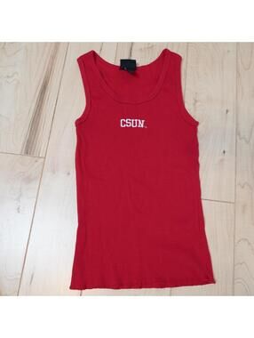 CSUN Red Ribbed Tank Top College Embroidered Preppy Fitted